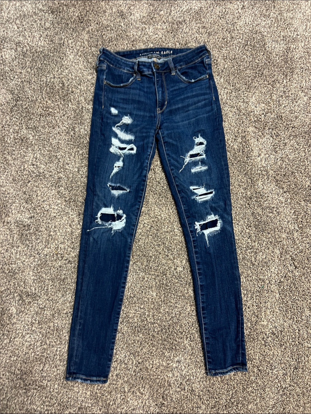 American Eagle Outfitters Dark Blue Ripped Skinny Jeans